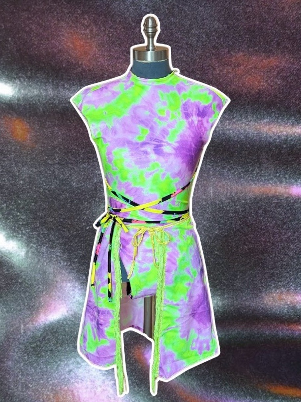 Purple and Green Tie-Dye Cutout Bodysuit Dress